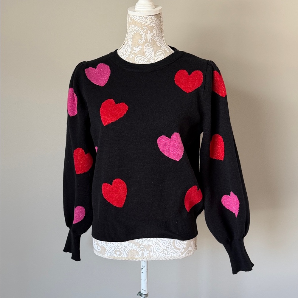Heart Patterned Black Sweater - Picture 9 of 14